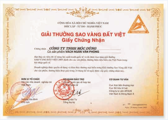 Giải thưởng Sao Vàng Đất Việt - Công Ty Cổ Phần Him Lam Mộc Dũng